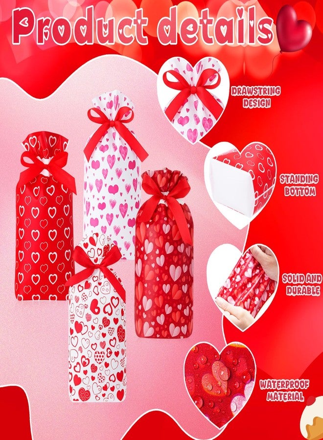 Harloon 48 Pcs Valentine's Day Treat Bags, Heart Shaped Plastic Drawstring Bags, 5.9 x 9.45 Inches Red Heart Gift Bag for Valentine Gifts Exchange Galentine Party Gift Packaging Reusable, 4 Patterns - Image 3